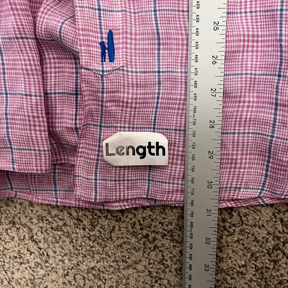 Johnnie-O Mens L Hangin Out Pink Plaid 100% Linen Coastal Resort Preppy Shirt‎ - Picture 9 of 10
